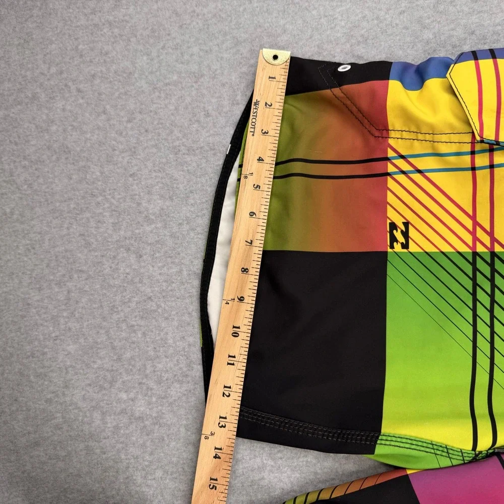 Billabong Board Shorts Mens 38 Y2K VTG Multicolor Plaid Gradient‎ Swim Trunks